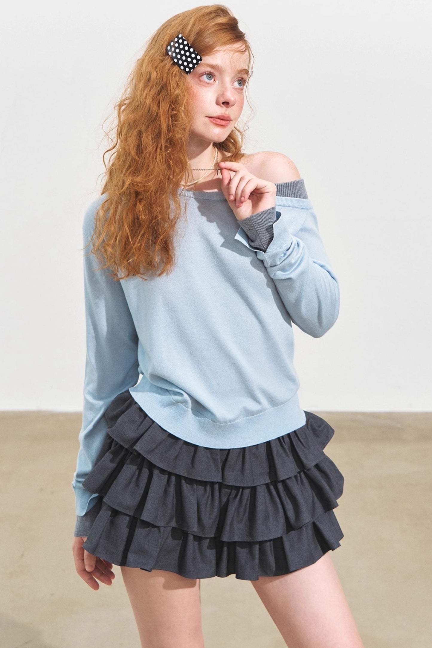 Contrasting Slanted Two Sweaters