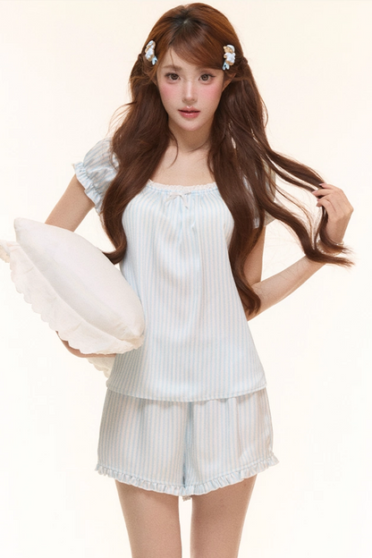 Satin Striped Puff Sleeve Top
