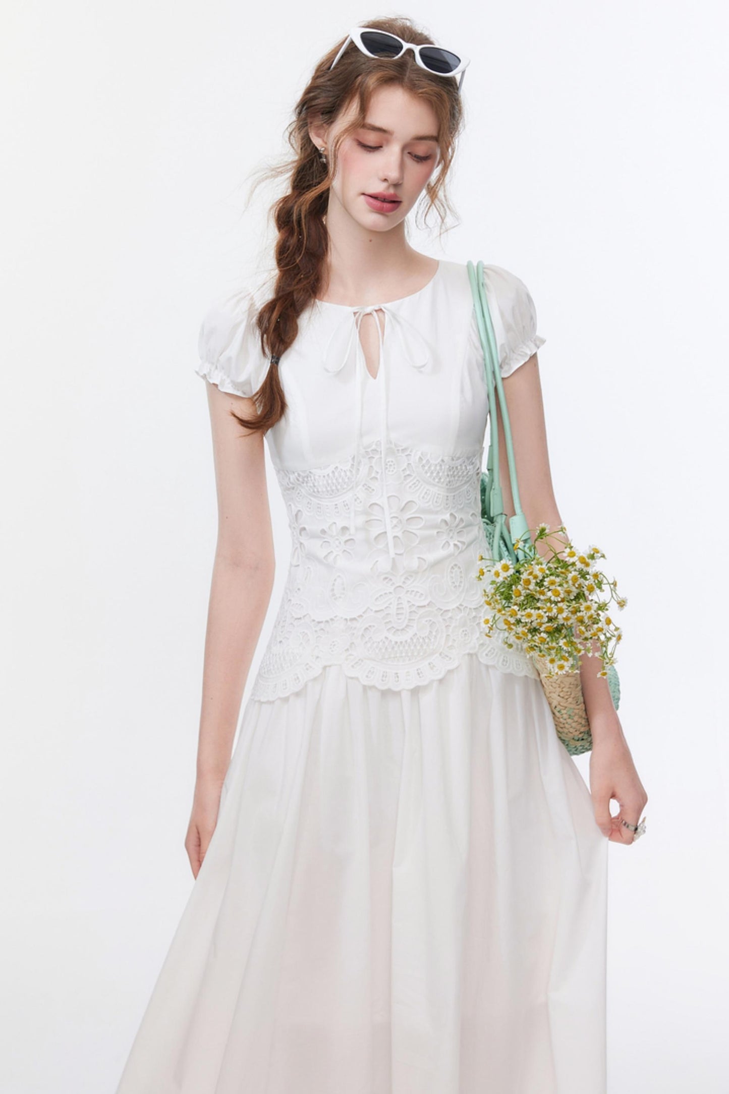 Bubble Sleeve White Dress