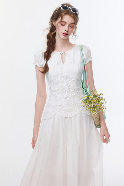 Bubble Sleeve White Dress