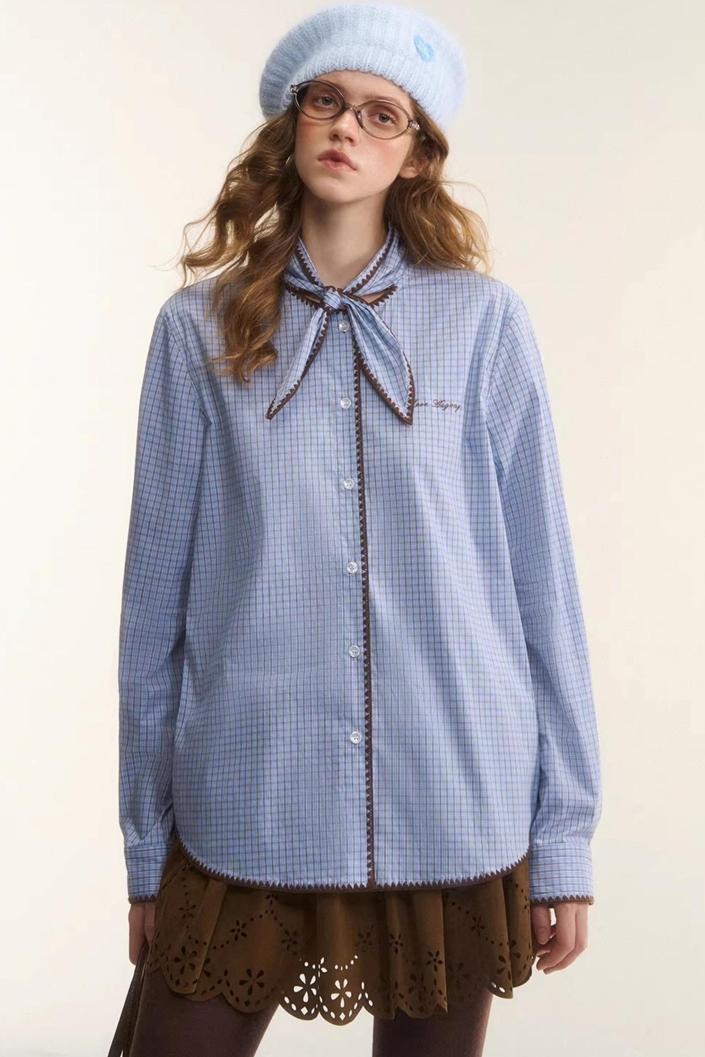 Shell Embroidery Plaid Shirt