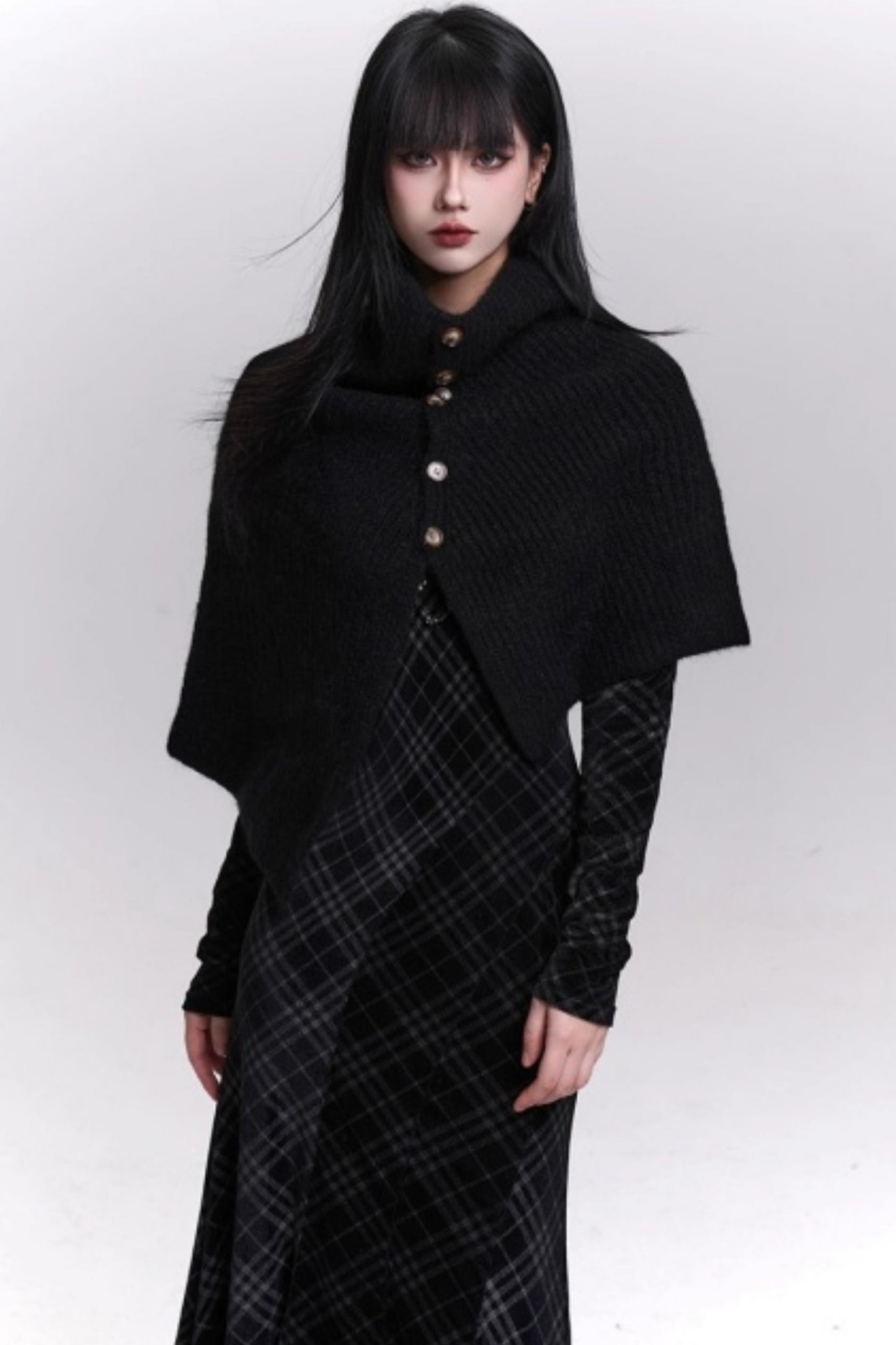 Stunning Black Knitted Cape