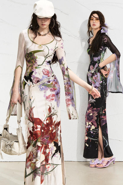 Floral Elegance Side-Slit Dress