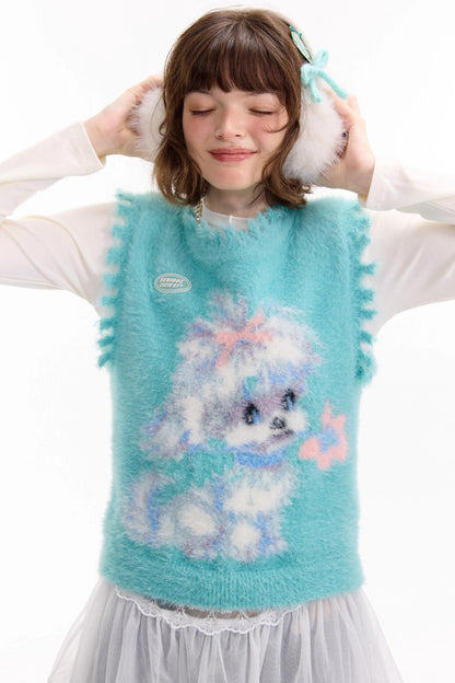 Autumn Vintage Teal Dog Knitted Sweater