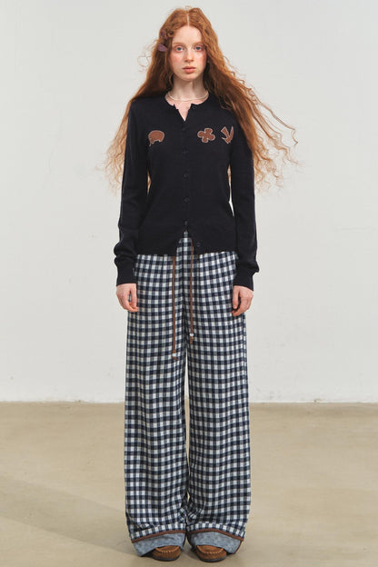 Checkerboard Wide-Leg Trousers