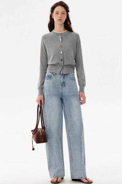 Washed Slimming Straight Leg Jeans