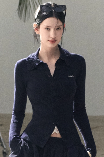 Natural Wool Crochet Collar Top