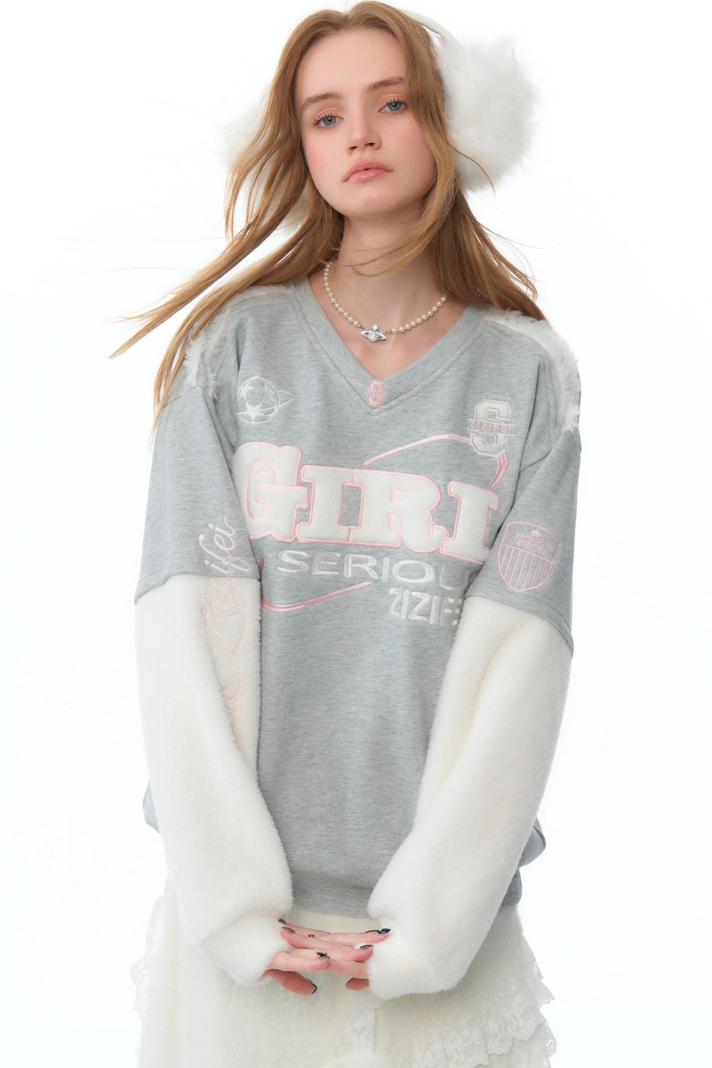 American Retro V-Neck Velvet Sweatshirt