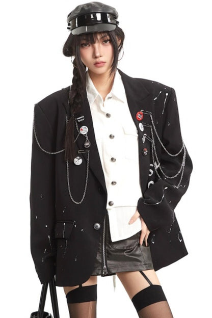 Gothic Print Chain Jacket