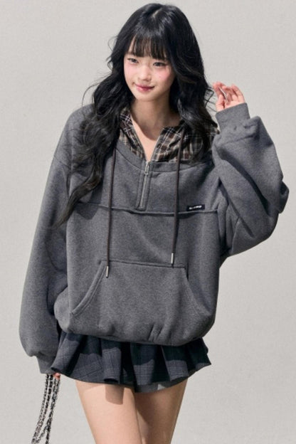 Fake Two Piece Plaid Hooded Jacket