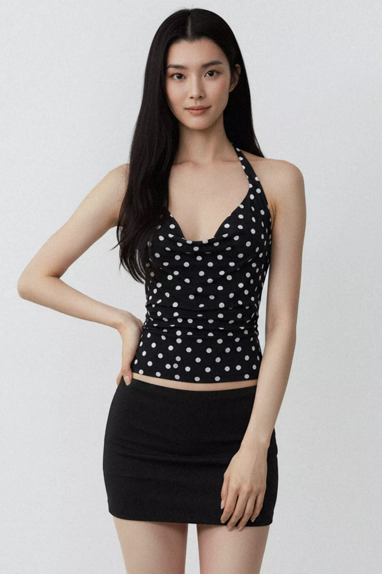 Color-Blocked Polka Dot Top