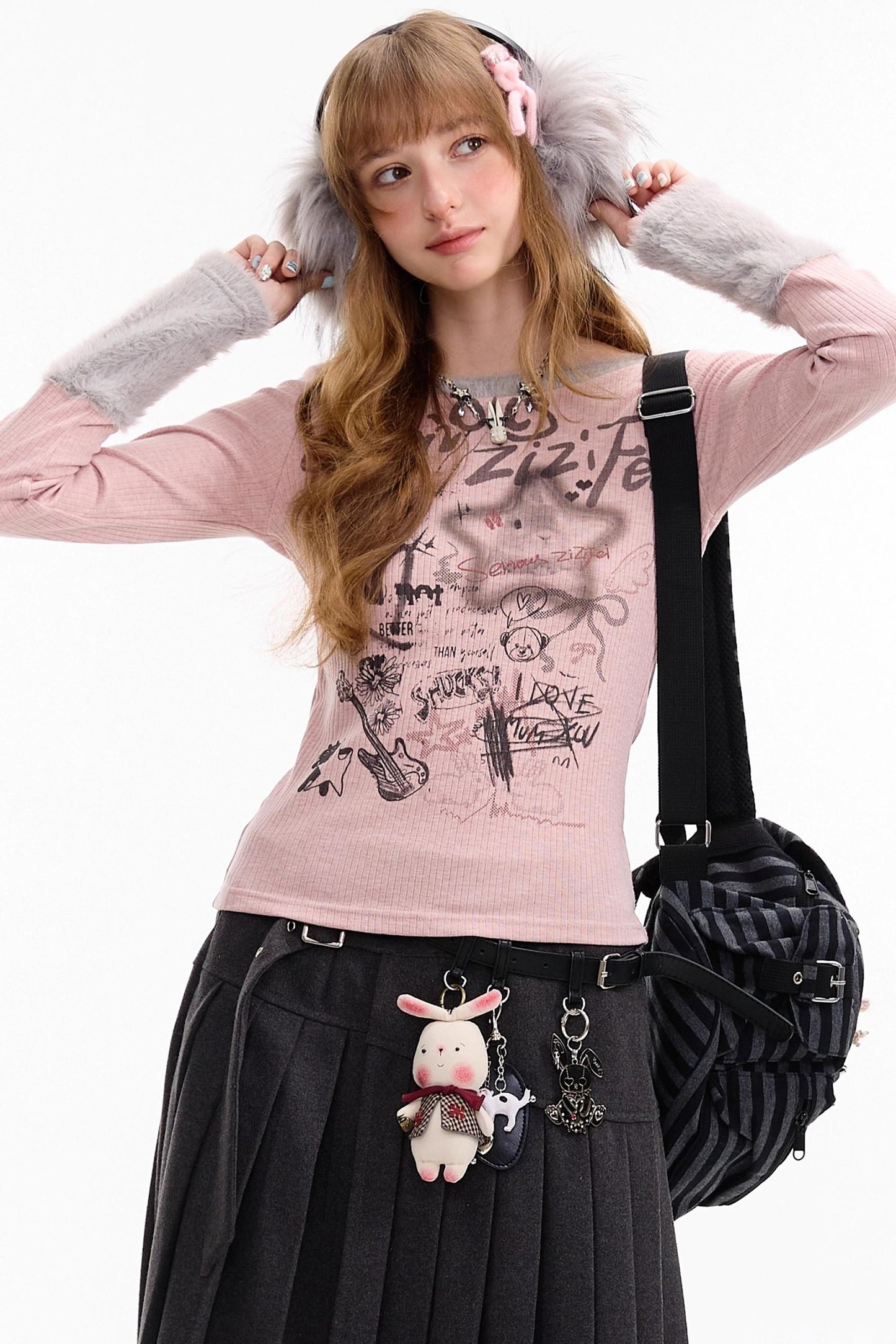 Patchwork Plush Crew Neck Knitted Base Shirt