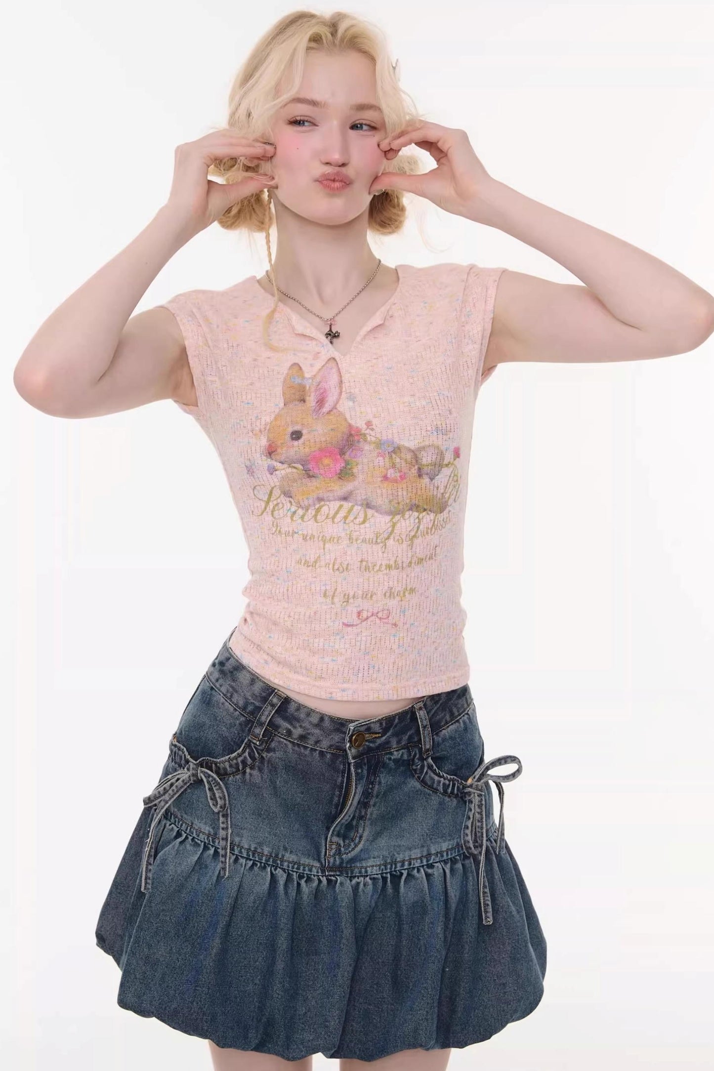 Textured Pink Rabbit T-Shirt