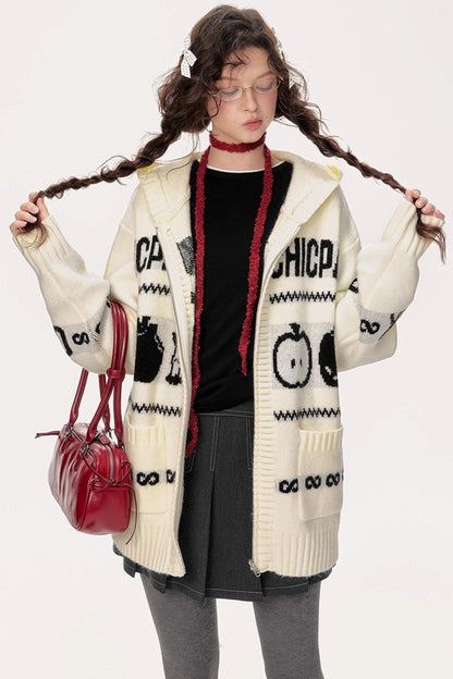 Lazy Fair Island Jacquard Sweater Hooded Jacket