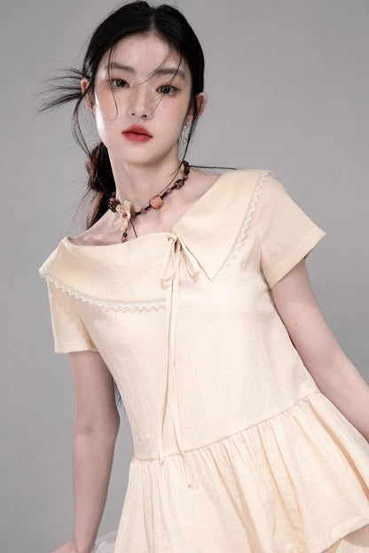 Soft Apricot Wave Layered Skirt Set