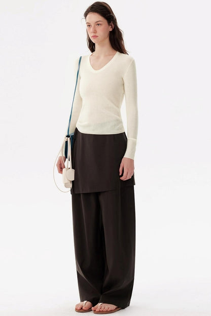 U-Neck Long-Sleeved Knit Top