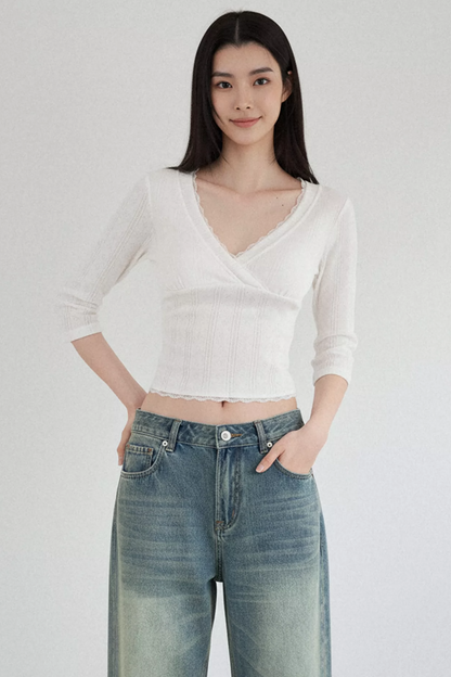 White Lace Jacquard Blouse