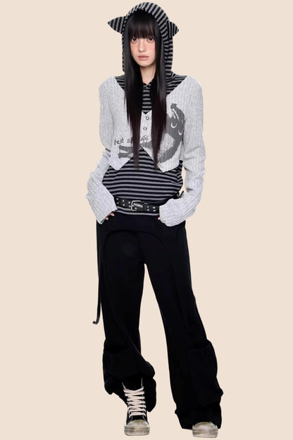 Striped Hooded Knit Sweater