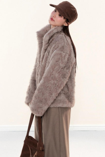 Stand-Up Collar Fur Coat
