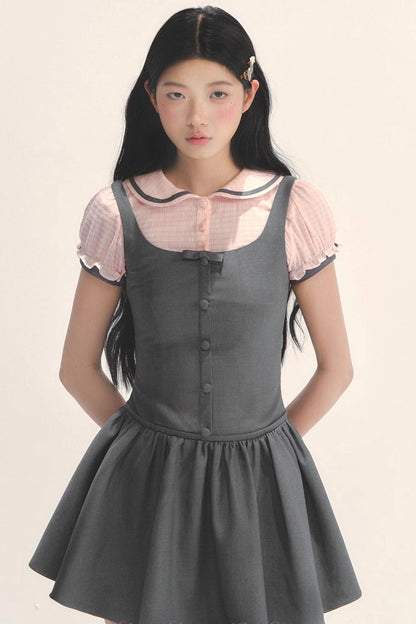 College Style Gray Pink Check Dress