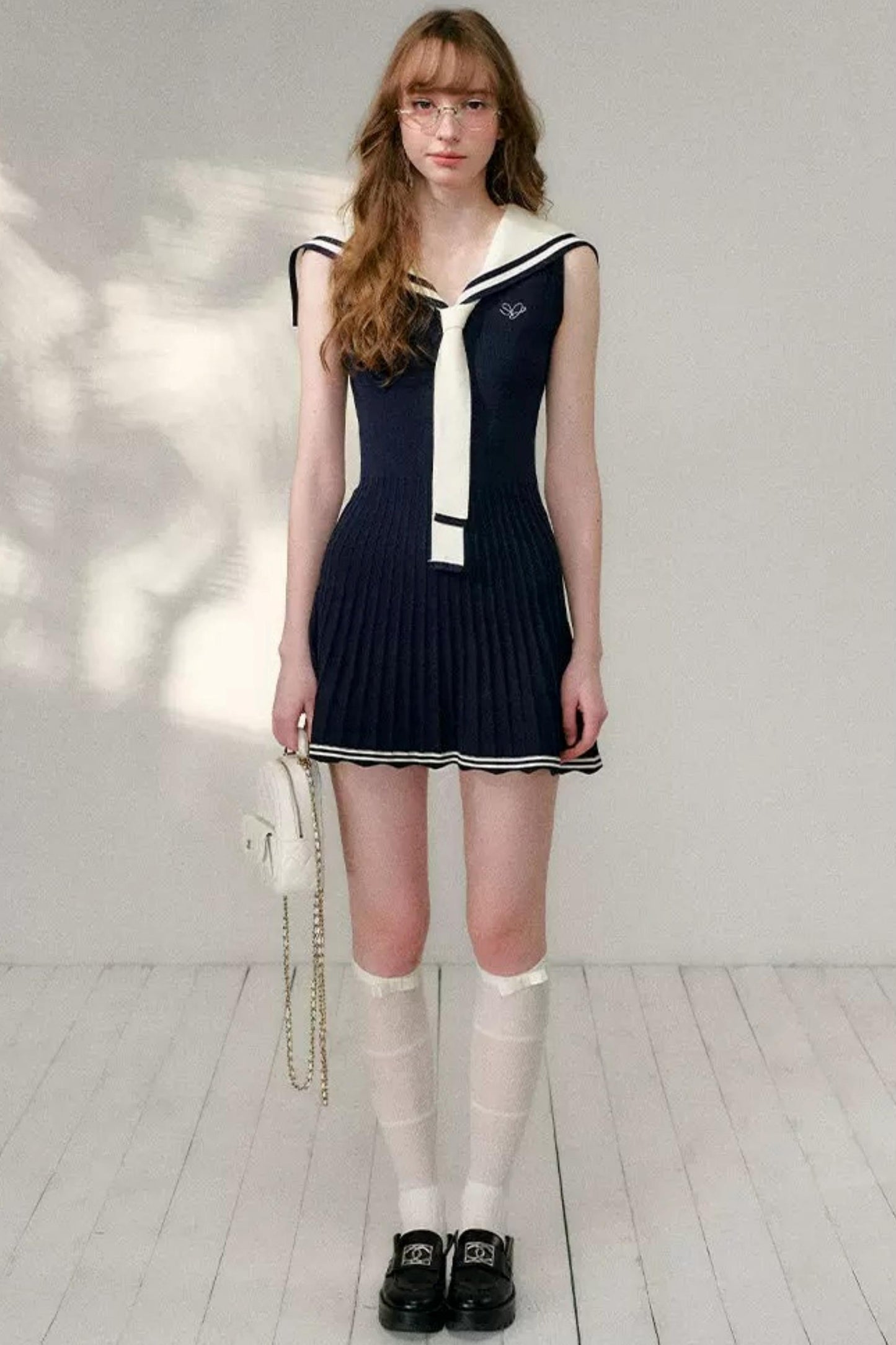 Navy Sailor Collar Knitted Dress