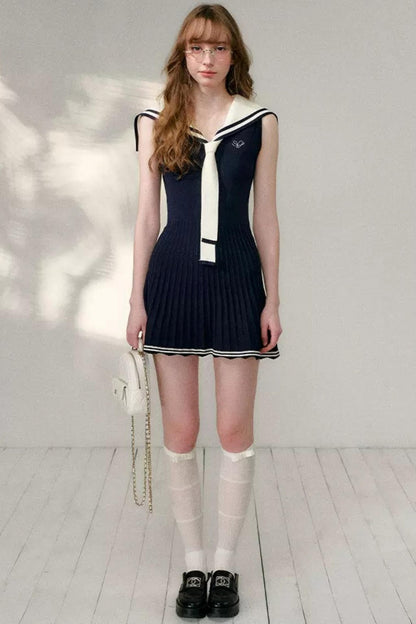 Navy Sailor Collar Knitted Dress