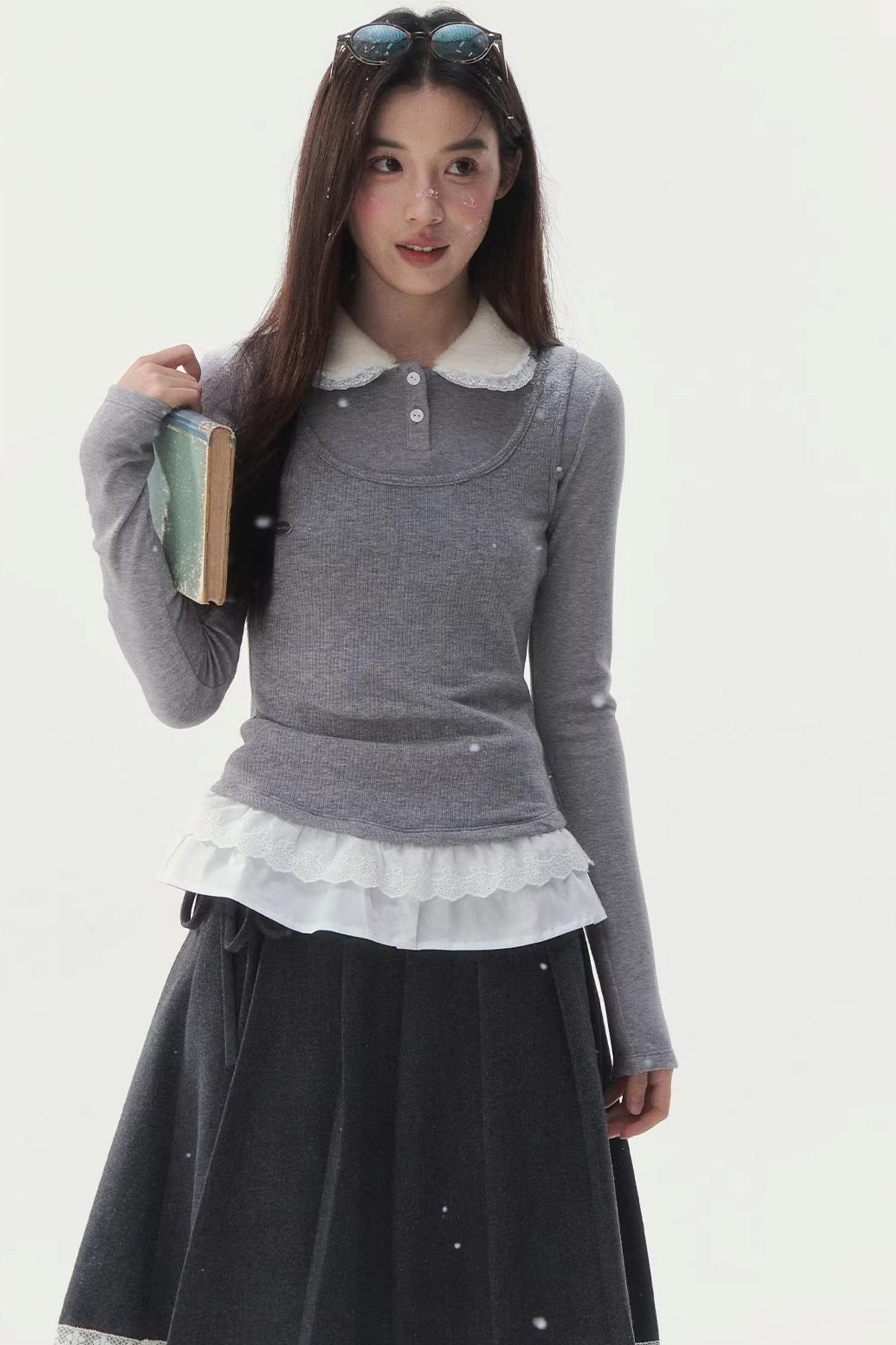 Faux Two-Piece Knitted Blouse