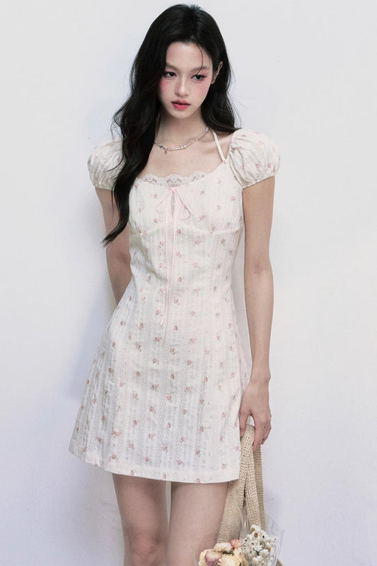 Floral Puff Sleeve Slim Fit Dress