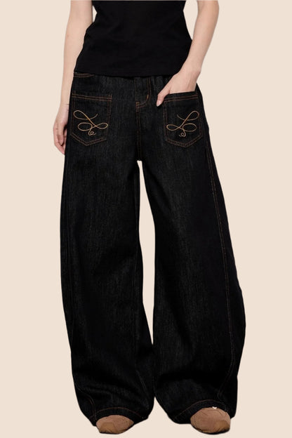 Casual Cow Color Embroidered Jeans