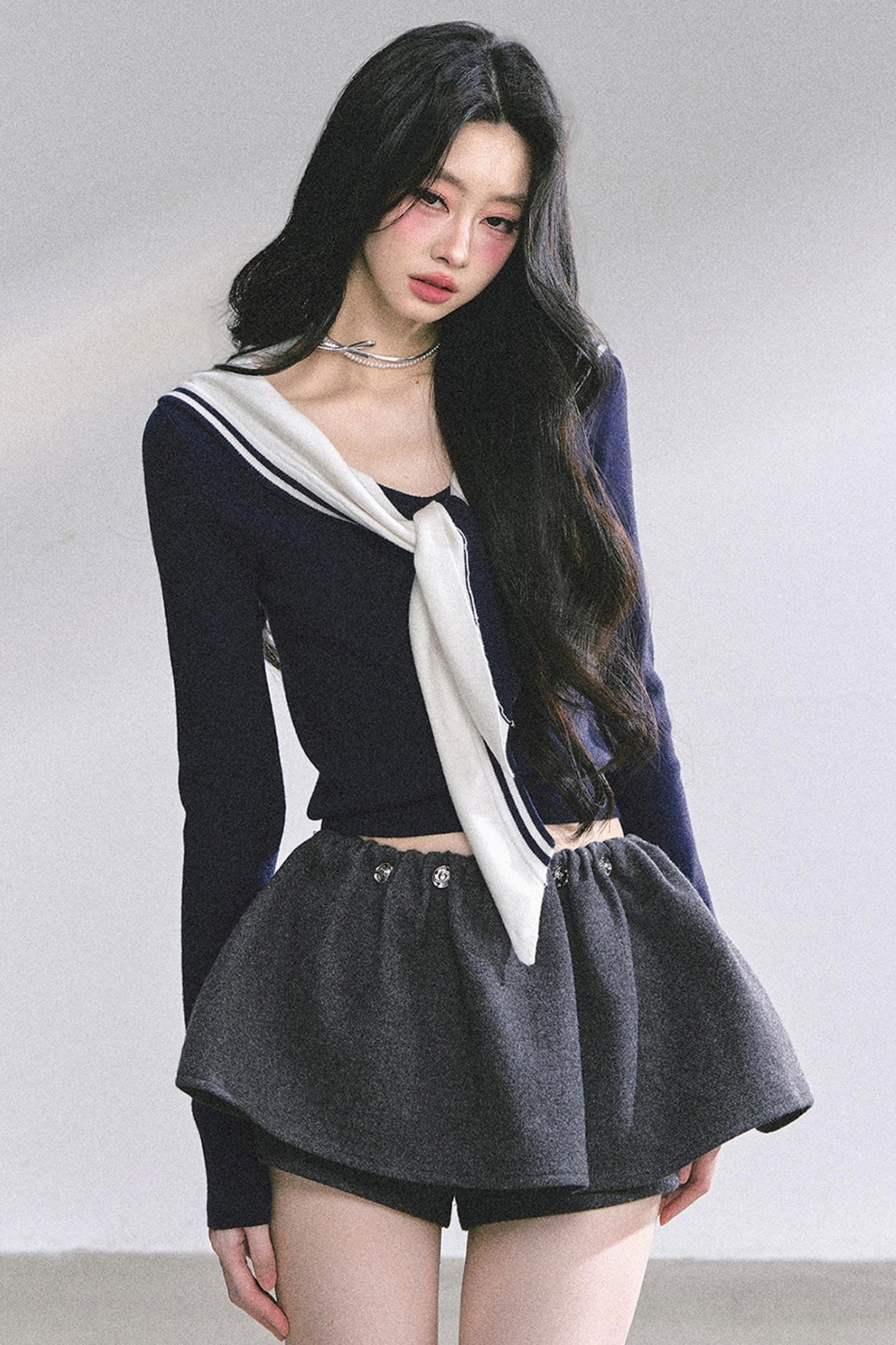 Slimming Navy Knitted Top