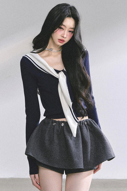 Slimming Navy Knitted Top