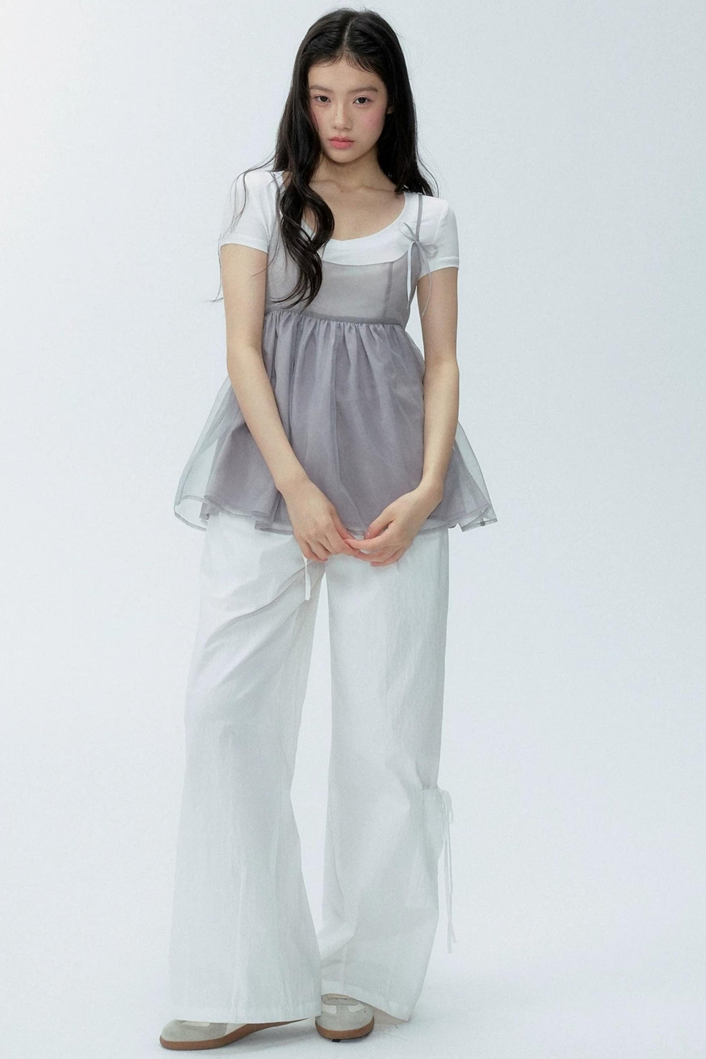 White Drawstring Wide-Leg Pants