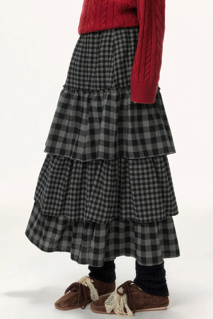 Plaid Patchwork Tiered Skirt