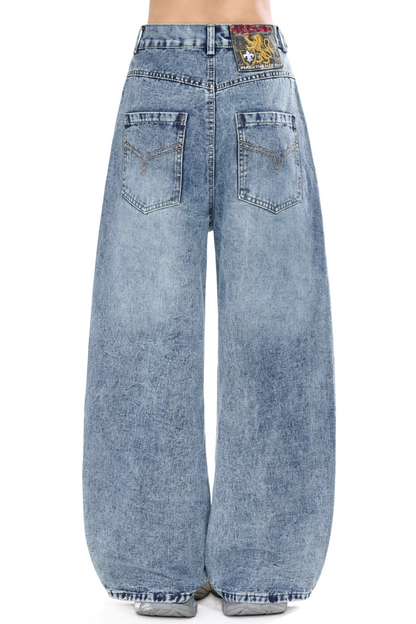 패치워크 와이드 레그 데님 팬츠