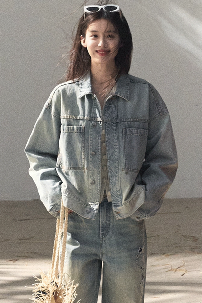 Laser Embroidery Distressed Jeans