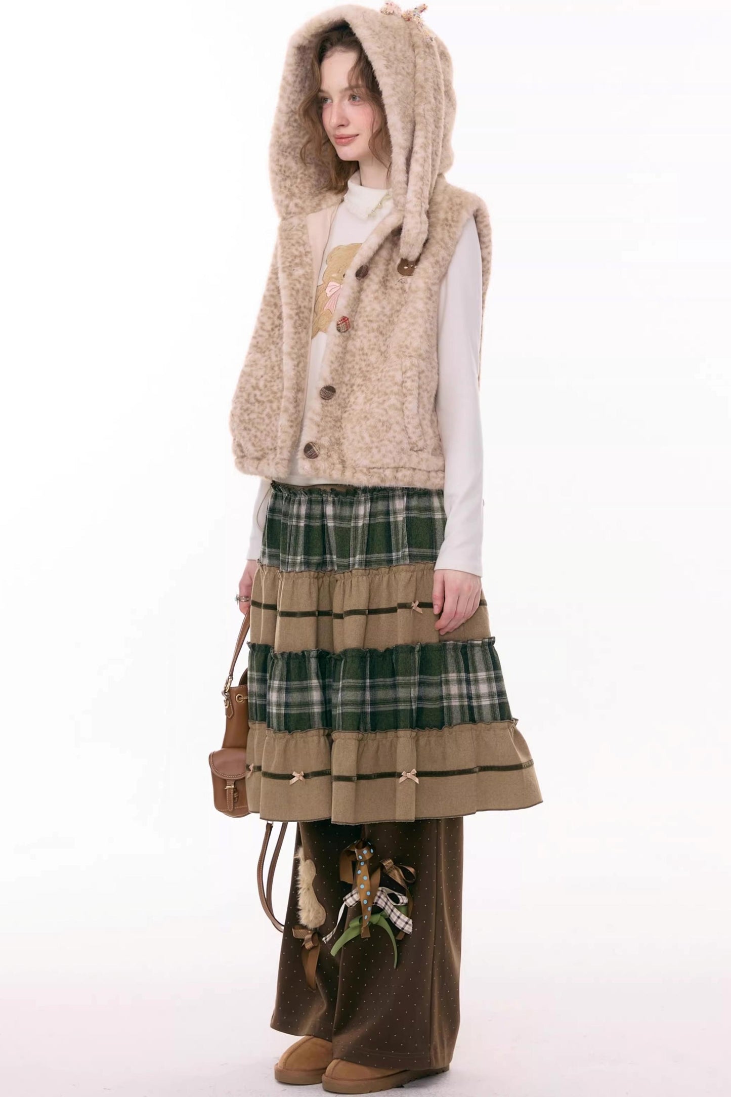 Patchwork Plaid Mid-Length Skirt