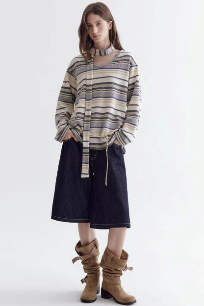 Deconstructed Ribbon Knit Sweater