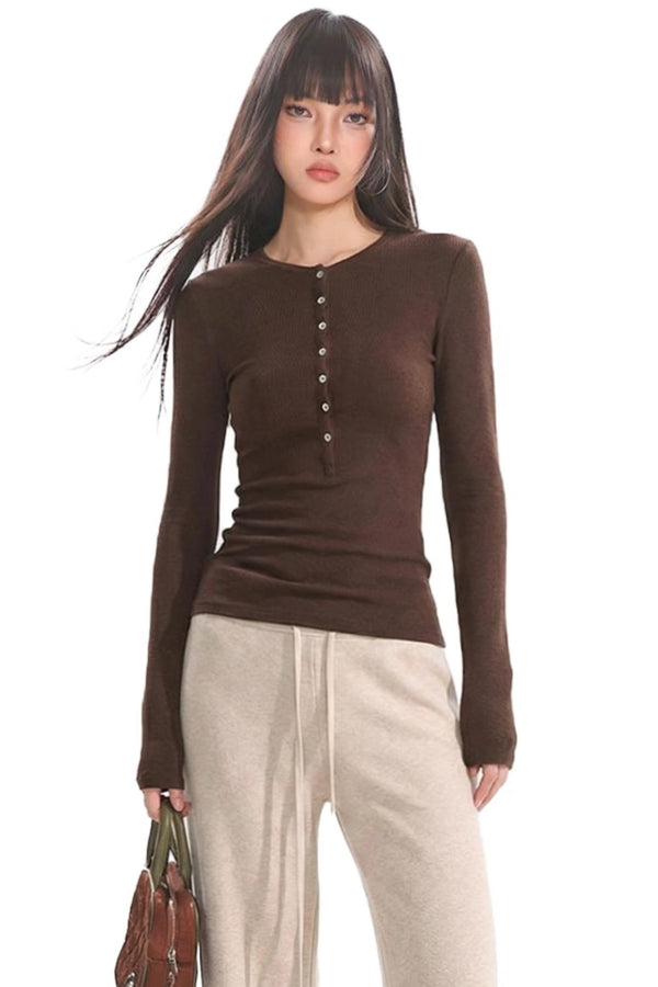 Retro White Henry Collar T-Shirt