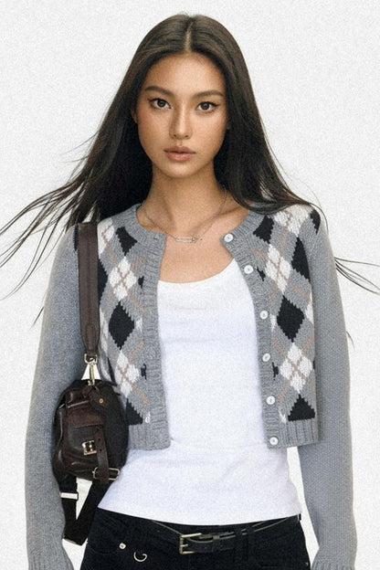 Contrasting Plaid Short Cardigan