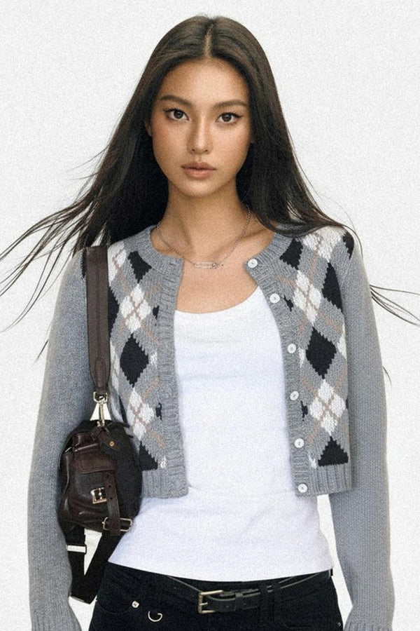 Contrasting Plaid Short Cardigan