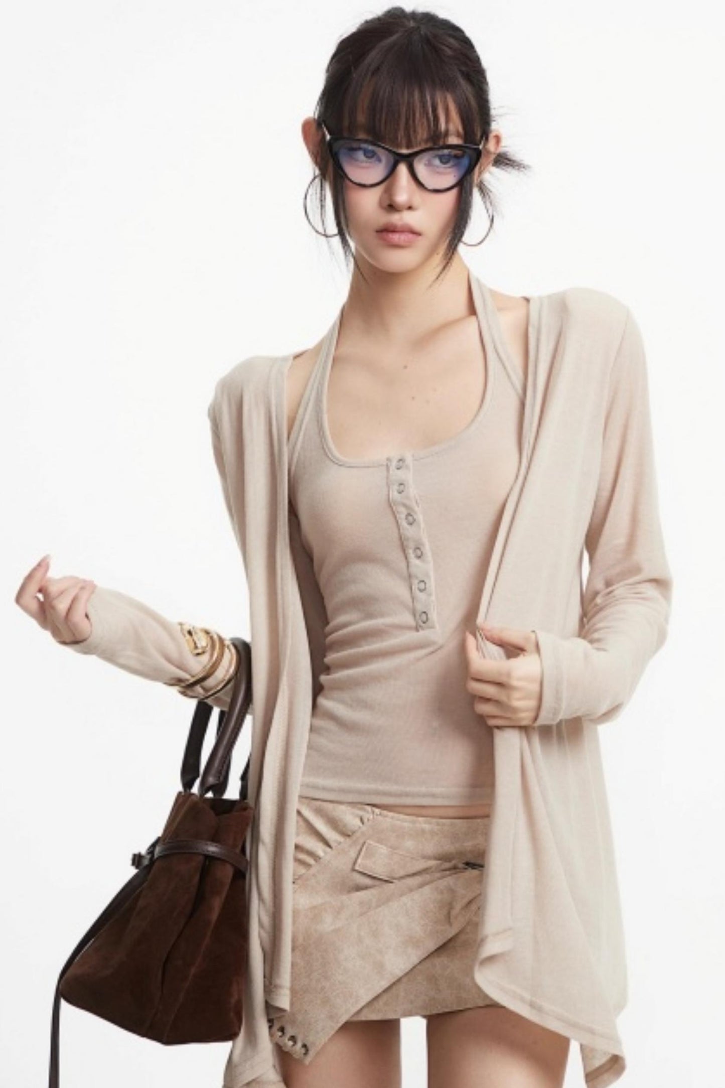 Apricot Retro Knitted Cardigan Set