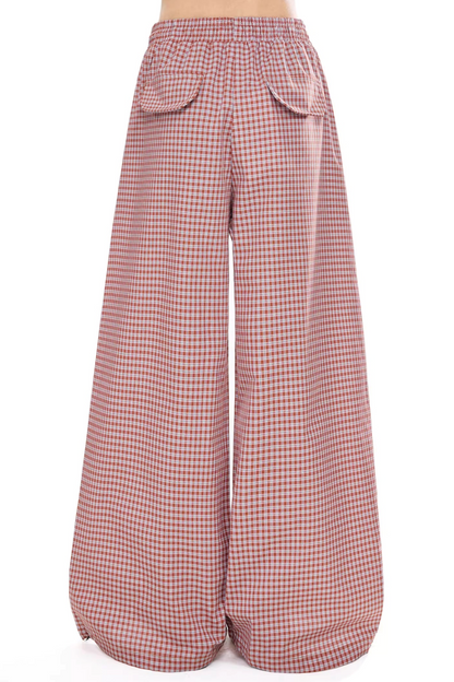 체크 레트로 와이드 레그 팬츠
