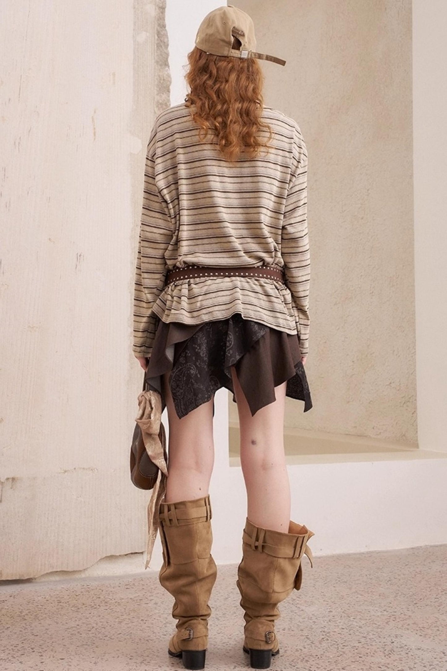 Striped Loose Crew Neck Embroidered T-Shirt