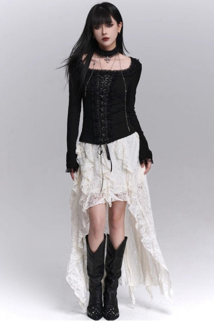 Gothic Black Slim Long Sleeve Top