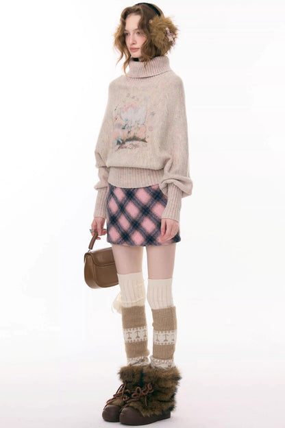 Aprikosenfarbener Fledermausärmelpullover mit hohem Kragen