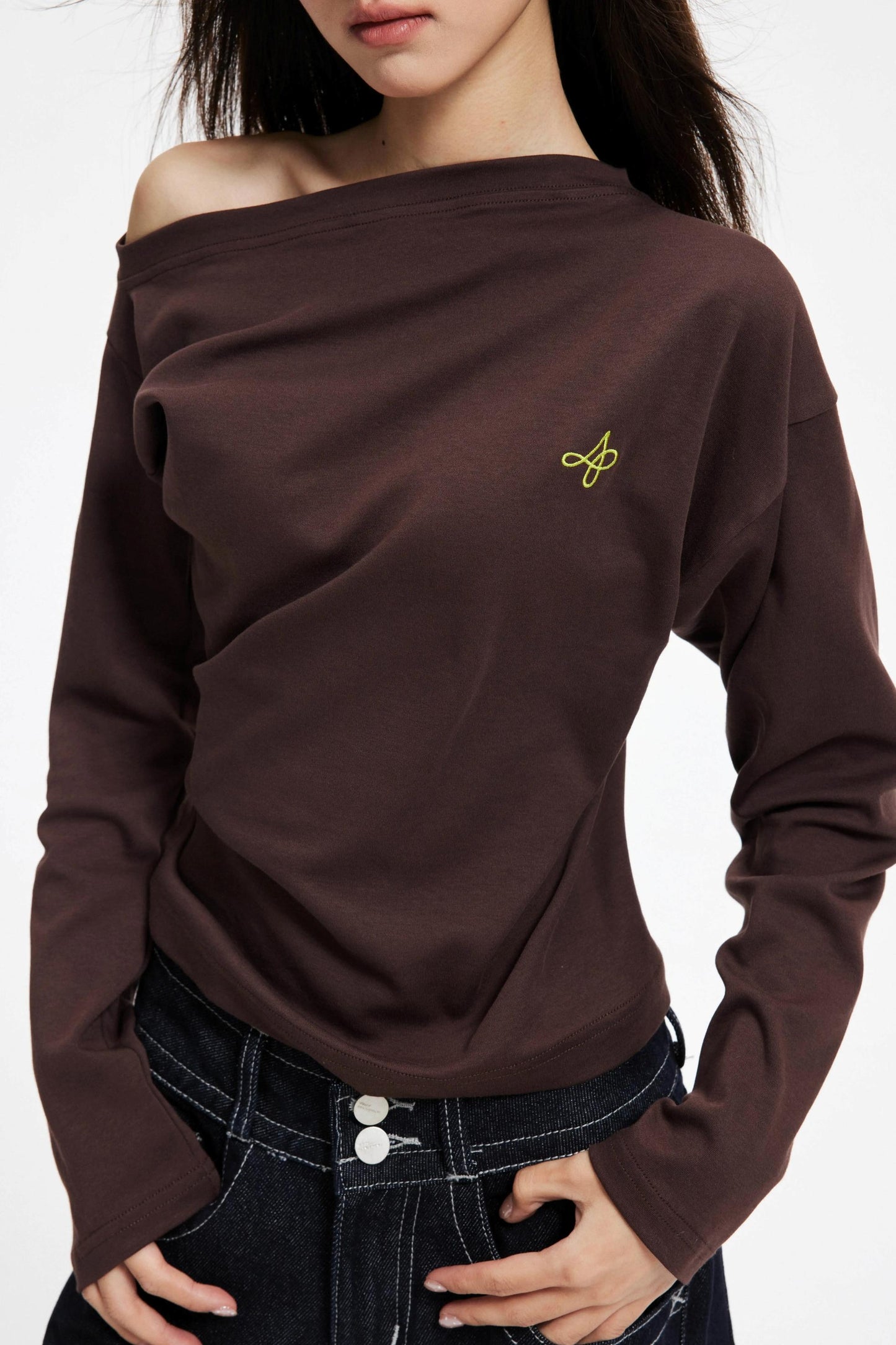 Irregular Slanted Shoulder Knitted Top