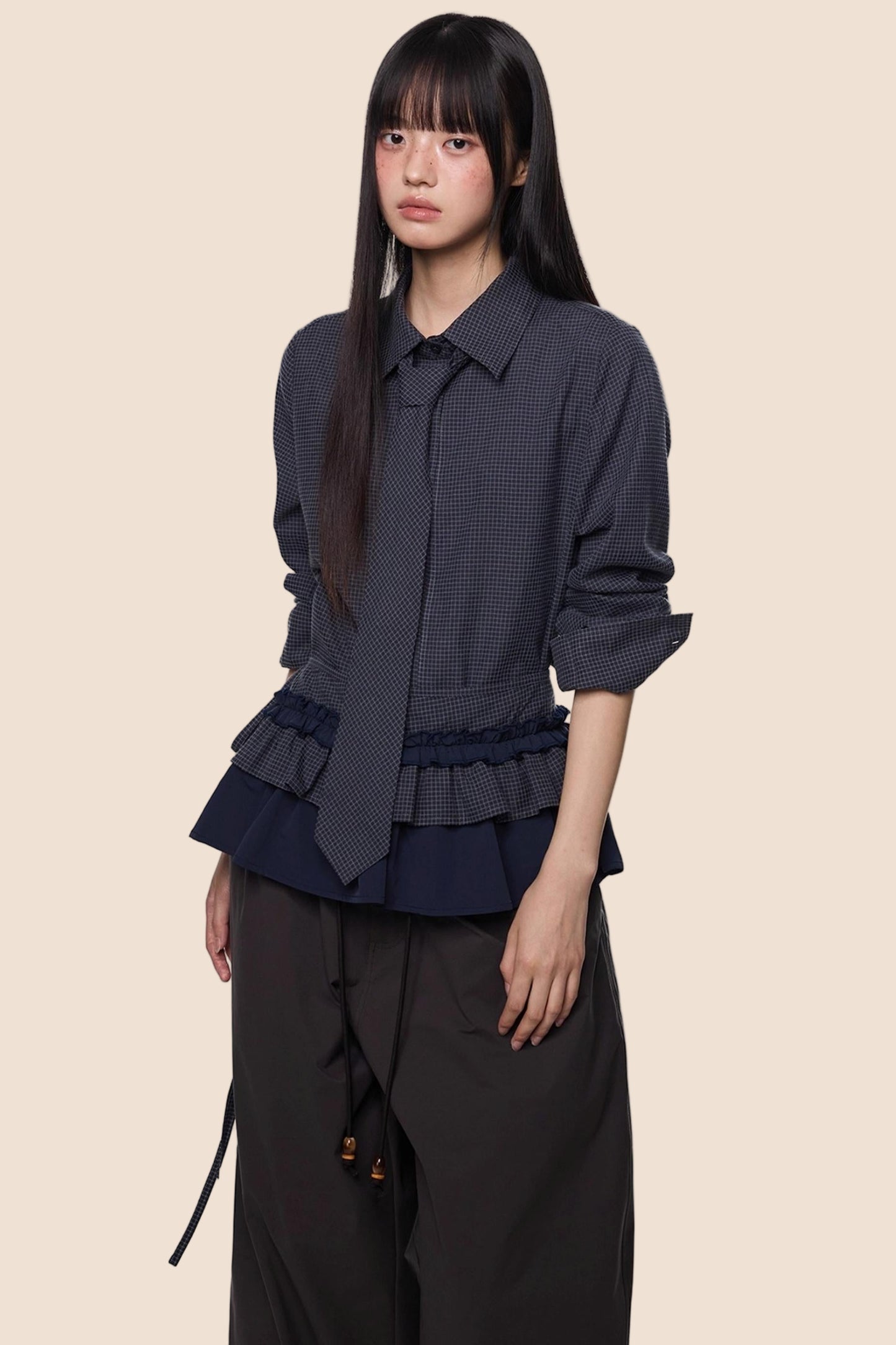 Vintage Pleated Plaid Shirt