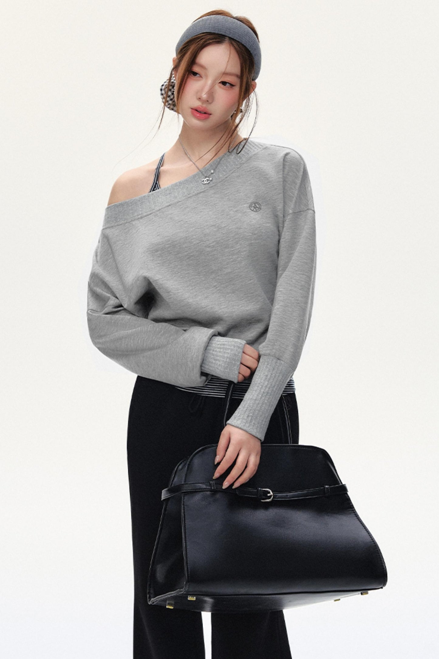 Fashion Oblique Shoulder Tops Set-Up