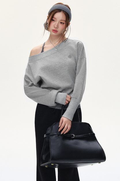 Fashion Oblique Shoulder Tops Set-Up