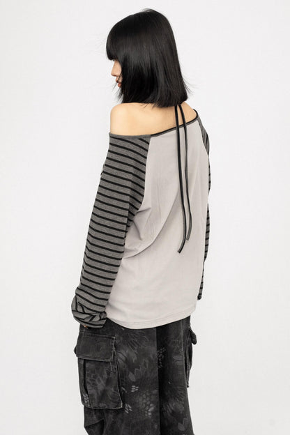 Loose Fit Spliced One-Shoulder Top